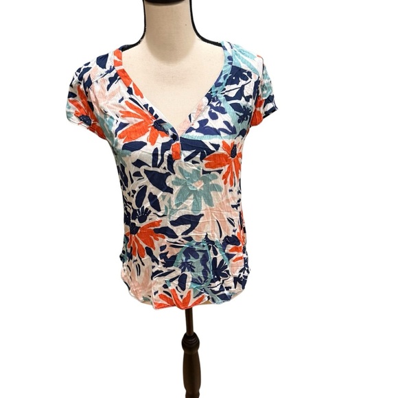 Nic + Zoe Tropical Patchwork Top in Aqua Multi Size XS - Picture 13 of 15